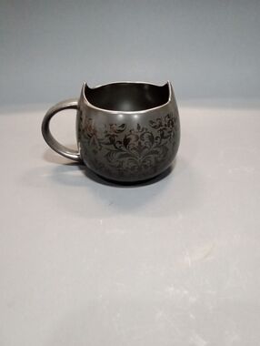 Cat Lady Gray Decorative Ceramic Mug with Floral Scroll Pattern